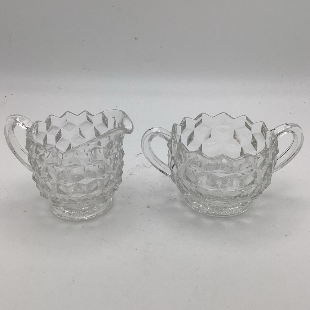 Vintage Clear Glass Creamer and Sugar Set